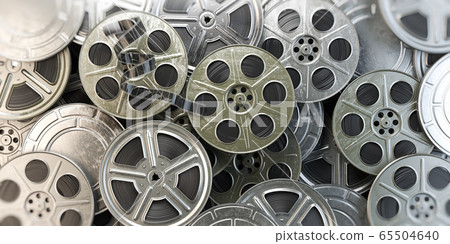 Film reels and cans. Video, movie, cinema concept. 65504640