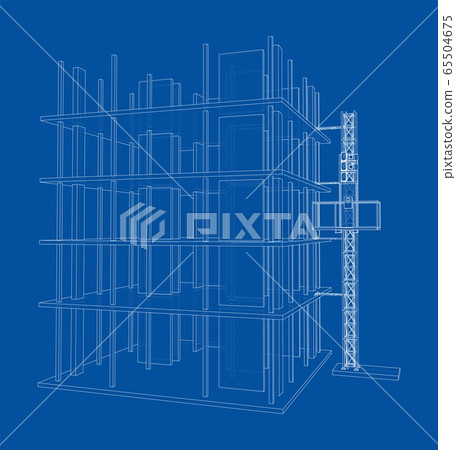 Building under construction with mast lifts Building under construction with mast lifts 65504675