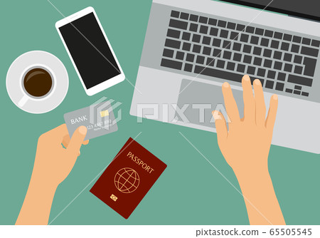 Flat design illustration of hands holding a credit 65505545