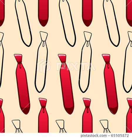 Red and black outline style neckties seamless pattern 65505872
