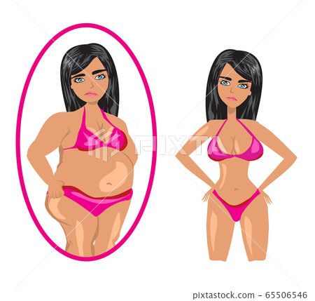 Unhappy girl is looking at herself in the mirror Unhappy girl is looking at herself in the mirror 65506546