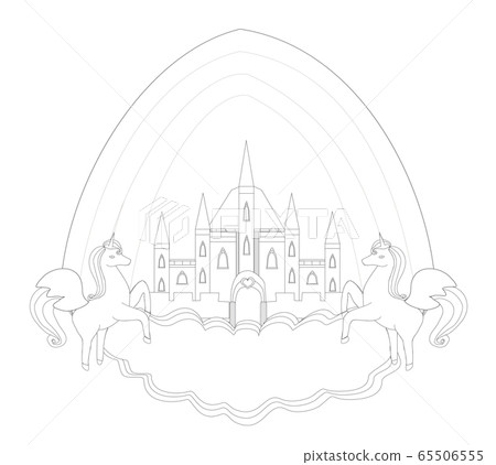 fairytale castle frame and flying unicorns fairytale castle frame and flying unicorns 65506555
