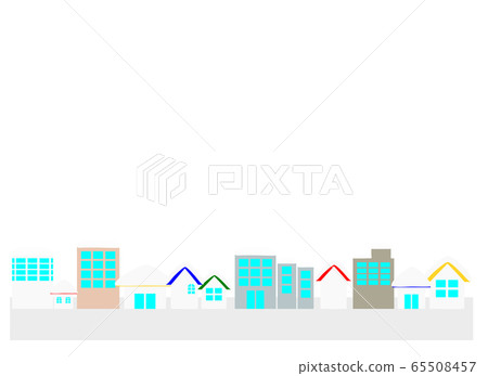 Winter city background or frame with snow-covered houses and buildings 65508457