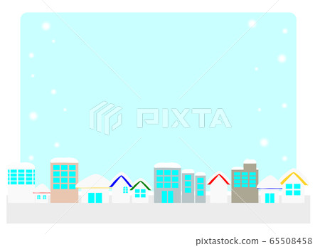 Winter city background or frame with snow-covered houses and buildings 65508458