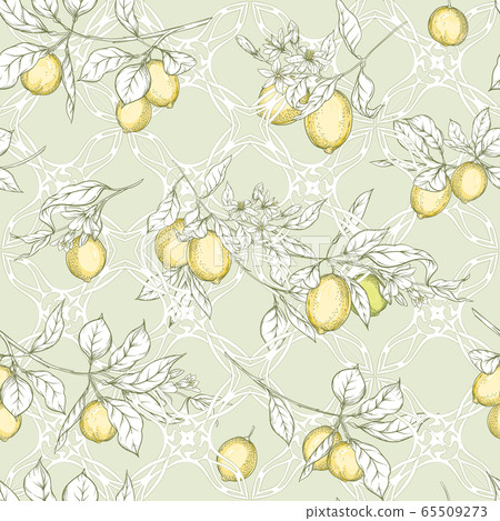 Lemon tree branch with lemons seamless pattern - Stock Illustration ...