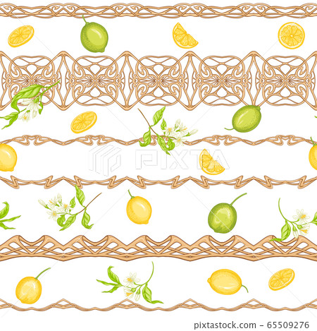 Lemon tree branch with lemons seamless pattern 65509276