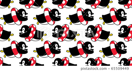 penguin Seamless pattern bird swimming pool ring vector cartoon ocean sea beach summer scarf isolated tile background repeat wallpaper illustration doodle design 65509449