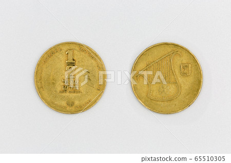 Modern Israeli coin half sheqel on the white Modern Israeli coin half sheqel on the white 65510305