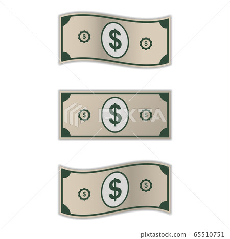 Dollar bill banknote, money cash, isolate with shadow on white background, Vector illustration Dollar bill banknote, money cash, isolate with shadow on white background, Vector illustration 65510751