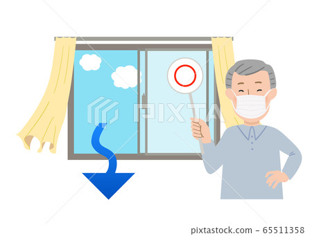 Grandpa masking with a round tag and a window open for ventilation vector illustration Grandpa masking with a round tag and a window open for ventilation vector illustration 65511358