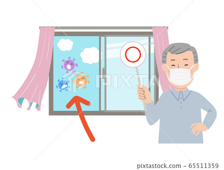 Grandpa masking with a round tag and a window open for ventilation vector illustration Grandpa masking with a round tag and a window open for ventilation vector illustration 65511359