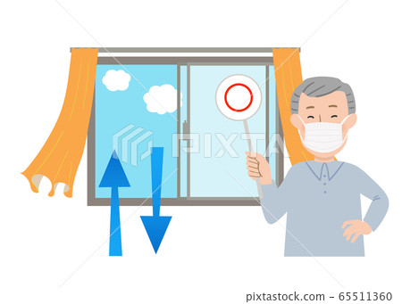 Grandpa masking with a round tag and a window open for ventilation vector illustration Grandpa masking with a round tag and a window open for ventilation vector illustration 65511360