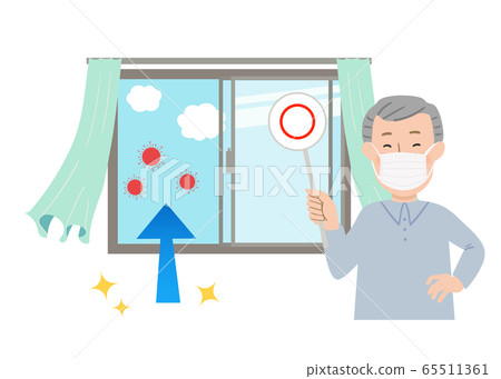 爺爺用一個圓形標籤和一個窗口掩蓋通風矢量圖打開 65511361