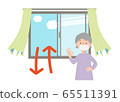 Vector illustration of grandma in a mask and opening a window to ventilate 65511391