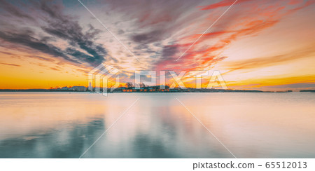 Helsinki, Finland. Panorama Panoramic View Of Suomenlinna Church In Fortress Of Suomenlinna Or Sveaborg And Partially Fortified Island Harakka On Sunrise Sunset Time Helsinki, Finland. Panorama Panoramic View Of Suomenlinna Church In Fortress Of Suomenlinna Or Sveaborg And Partially Fortified Island Harakka On Sunrise Sunset Time 65512013