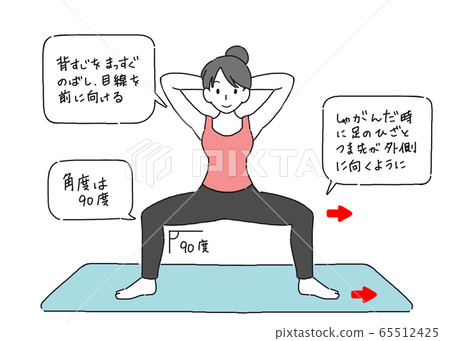 Illustration of a woman squatting wide 65512425