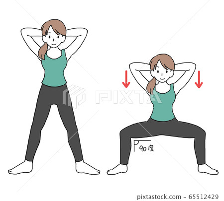 Illustration of a woman squatting wide Illustration of a woman squatting wide 65512429