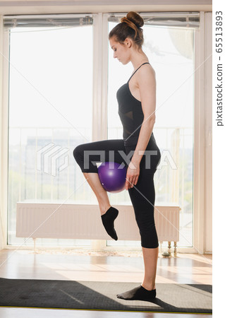 Home sport female training exercise with ball Home sport female training exercise with ball 65513893