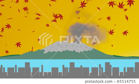 在火山的城市的黃色天空,3D翻譯 在火山的城市的黃色天空,3D翻譯 65514755