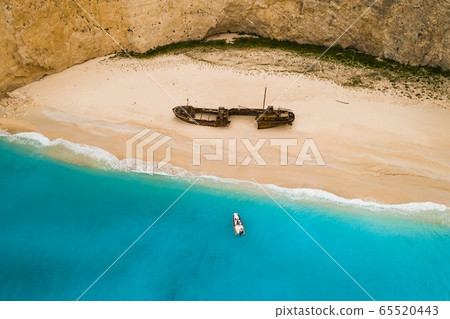 Navagio bay and Ship Wreck beach in summer. Zakynthos, Greece in the Ionian Sea Navagio bay and Ship Wreck beach in summer. Zakynthos, Greece in the Ionian Sea 65520443