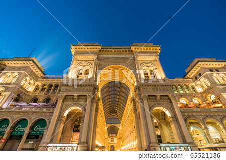 The Galleria Vittorio Emanuele II is an elegant nineteenth-century shopping arcade and a major landmark of Milan at night The Galleria Vittorio Emanuele II is an elegant nineteenth-century shopping arcade and a major landmark of Milan at night 65521186