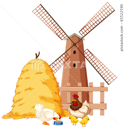 Farm scene with farm animals and barn 65522590