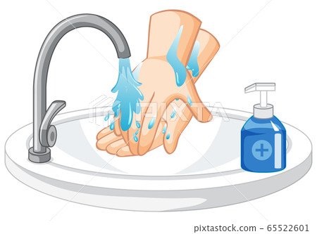 Hand cleaning on white background 65522601