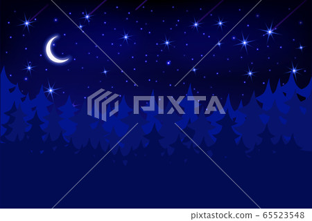 Starry sky with bright and dim stars in the night forest. Starry sky with bright and dim stars in the night forest. 65523548