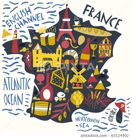 Vector hand drawn stylized map of France. Travel 65524902