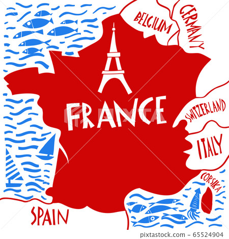 Vector hand drawn stylized map of France. Travel 65524904