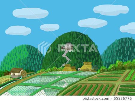 Countryside landscape with mountain temple Countryside landscape with mountain temple 65526776