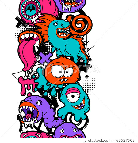 Seamless pattern with cartoon monsters. 65527503