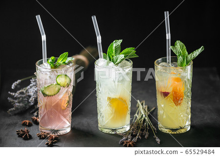 Refreshing fruit lemonade cocktails mint straws Refreshing fruit lemonade cocktails mint straws 65529484
