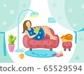 Happy young woman is relaxing on comfortable chair . 65529594