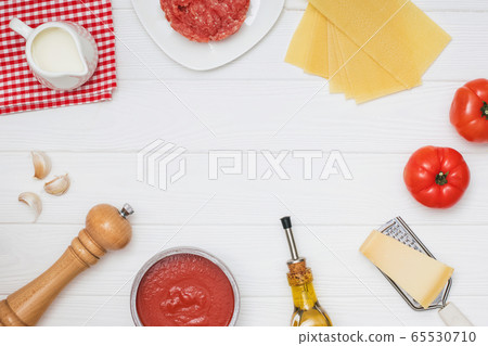 Ingredients for making traditional lasagna. Ingredients for making traditional lasagna. 65530710
