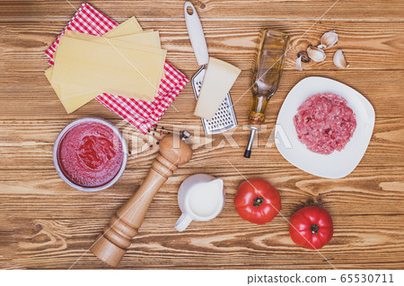 Ingredients for making traditional lasagna. Ingredients for making traditional lasagna. 65530711