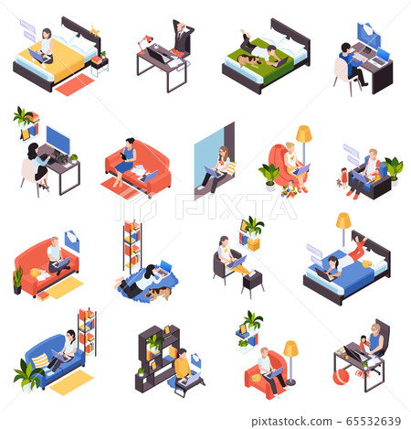 Remote Work Isometric Set  65532639