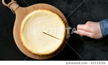 New York Cheesecake On Black Background Top View 65533209