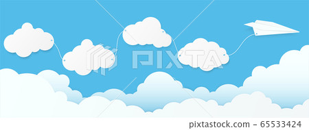 Plane paper and cloud speech bubble on blue sky. 65533424