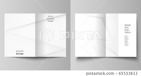 Vector layout of two A4 cover mockups design templates for bifold brochure, flyer, cover design, book design, brochure cover. Halftone effect decoration with dots. Dotted pop art pattern decoration. 65533611