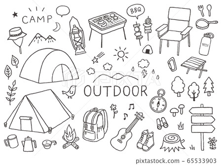 Handwritten illustrations related to camping and outdoors 65533903