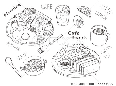 粗糙的手繪咖啡廳水稻插圖集 65533909