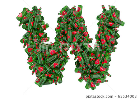 Letter W from green glass beer bottles 65534008