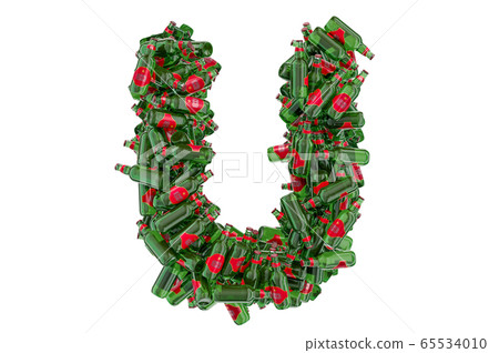 Letter U from green glass beer bottles Letter U from green glass beer bottles 65534010