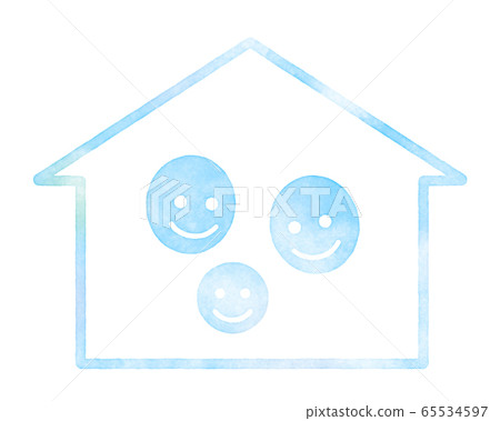 A family smiling in the house watercolor 65534597