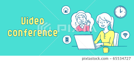 女人和祖父有視頻會議的橫幅模板 65534727