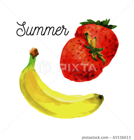 Bananas and fresh strawberries watercolor vector Bananas and fresh strawberries watercolor vector 65536013