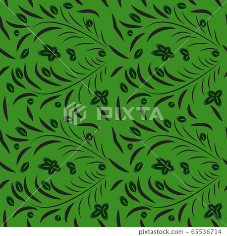 seamless pattern with flowers and leaves hohloma 65536714