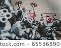 Industrial valves with red wheels. close-up  65536890