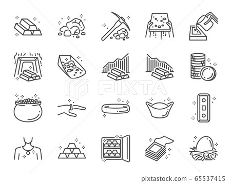 Gold line icon set. 65537415